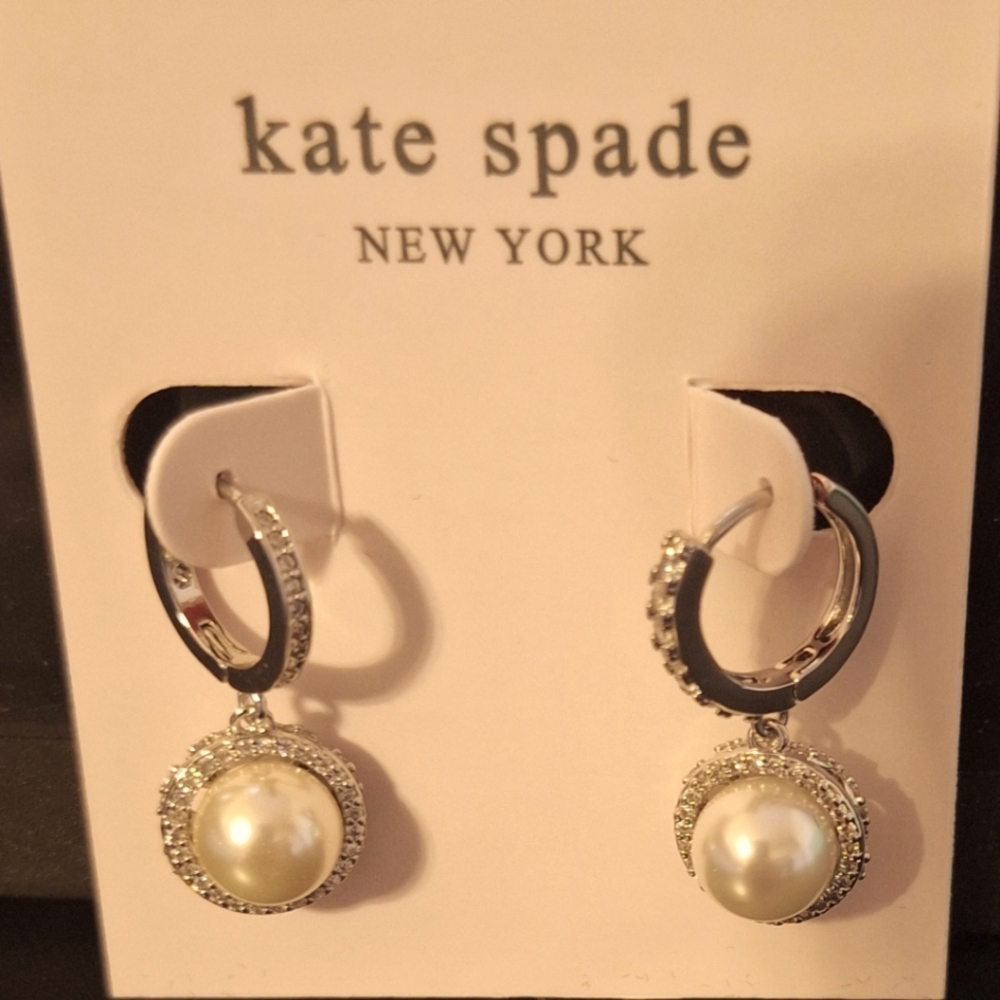 Brand new kate spade pearl dangle silver earrings